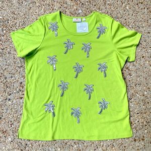 Quaker Factory Jeanne Bice NWT Sequin Palm Tree Top Size 1X